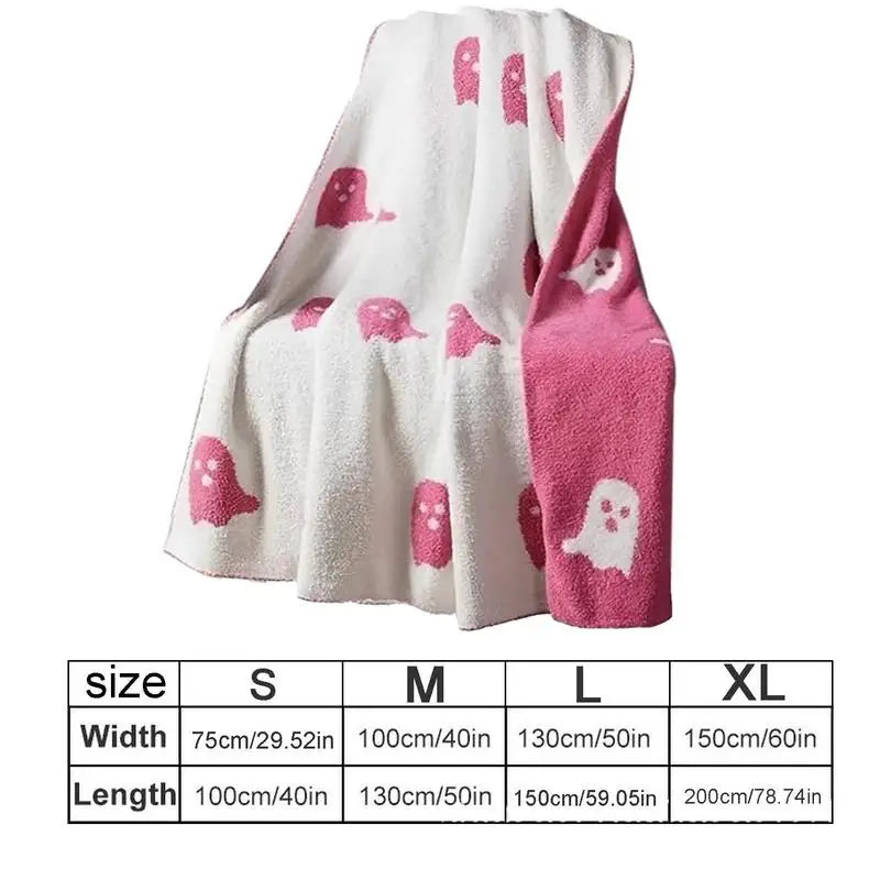 Halloween Blankets Throws Double-sided pink Ghost Blanket Fall Flannel Blanket for Bed Sofa Couch Fuzzy Blanket Plush Cover