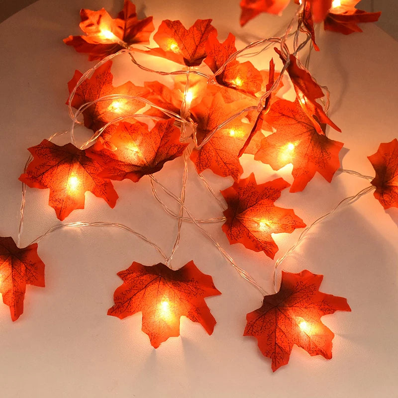 10/20 LED Pumpkin Maple Leaves Light String Fall Garland Battery Powered Indoor Outdoor Garden Halloween Thanksgiving Home Decor