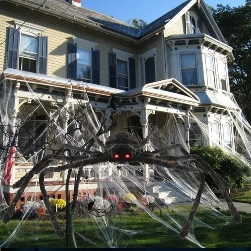 30cm/50cm/75cm/90cm/125cm/150cm/200cm Halloween Giant Black Plush Spider Decoration Haunted House Prop Indoor Outdoor Decor