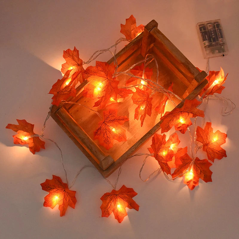 10/20 LED Pumpkin Maple Leaves Light String Fall Garland Battery Powered Indoor Outdoor Garden Halloween Thanksgiving Home Decor