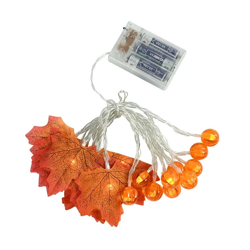 10/20 LED Pumpkin Maple Leaves Light String Fall Garland Battery Powered Indoor Outdoor Garden Halloween Thanksgiving Home Decor