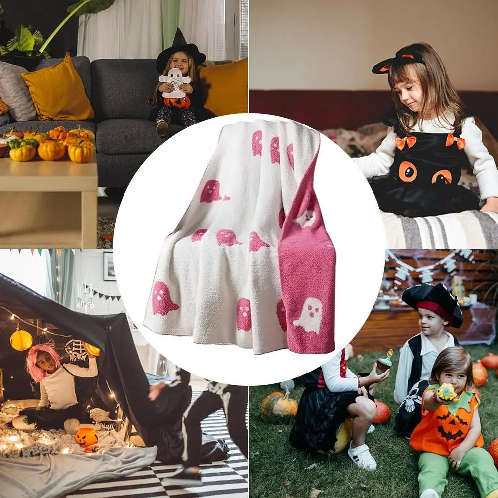 Halloween Blankets Throws Double-sided pink Ghost Blanket Fall Flannel Blanket for Bed Sofa Couch Fuzzy Blanket Plush Cover