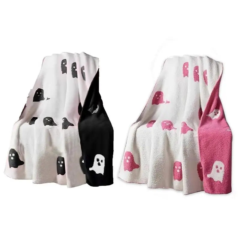 Halloween Blankets Throws Double-sided pink Ghost Blanket Fall Flannel Blanket for Bed Sofa Couch Fuzzy Blanket Plush Cover