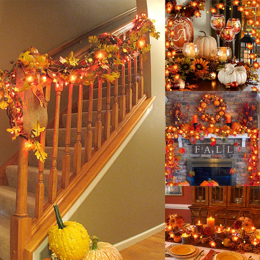 10/20 LED Pumpkin Maple Leaves Light String Fall Garland Battery Powered Indoor Outdoor Garden Halloween Thanksgiving Home Decor