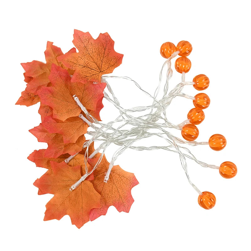 10/20 LED Pumpkin Maple Leaves Light String Fall Garland Battery Powered Indoor Outdoor Garden Halloween Thanksgiving Home Decor