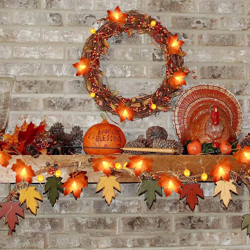 10/20 LED Pumpkin Maple Leaves Light String Fall Garland Battery Powered Indoor Outdoor Garden Halloween Thanksgiving Home Decor