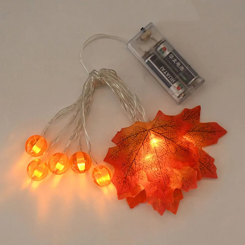 10/20 LED Pumpkin Maple Leaves Light String Fall Garland Battery Powered Indoor Outdoor Garden Halloween Thanksgiving Home Decor