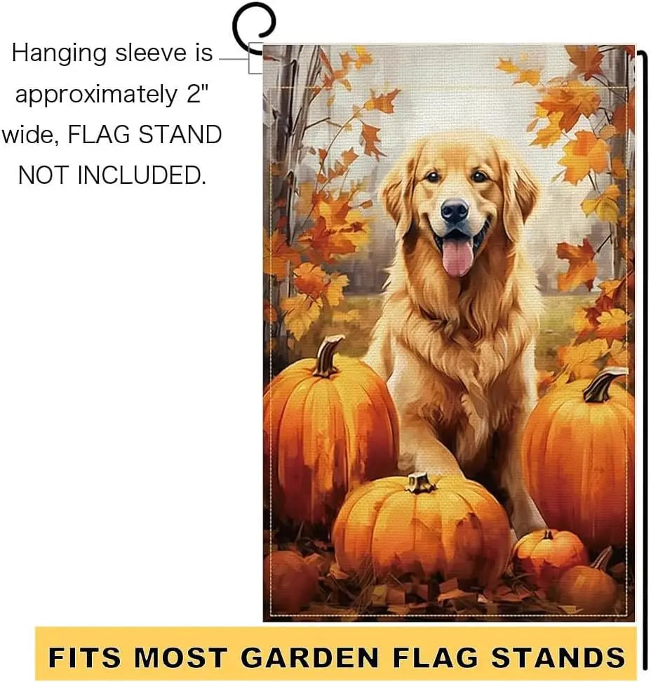 Autumn Thanksgiving Garden Flag Fall Decorations for Home Outdoor, Pumpkin Golden Retriever Garden Flag for Outdoor Decor, Fall