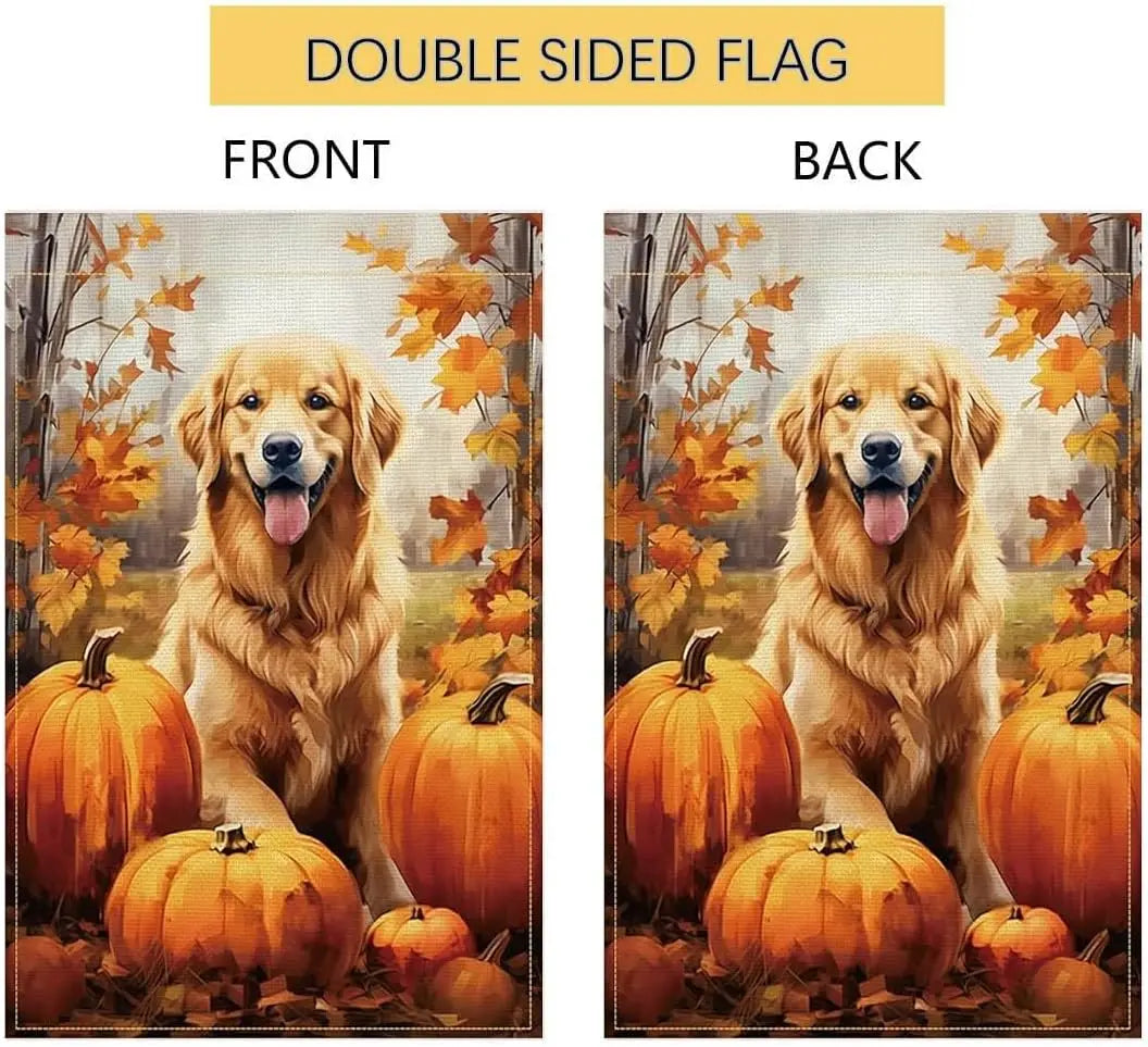 Autumn Thanksgiving Garden Flag Fall Decorations for Home Outdoor, Pumpkin Golden Retriever Garden Flag for Outdoor Decor, Fall