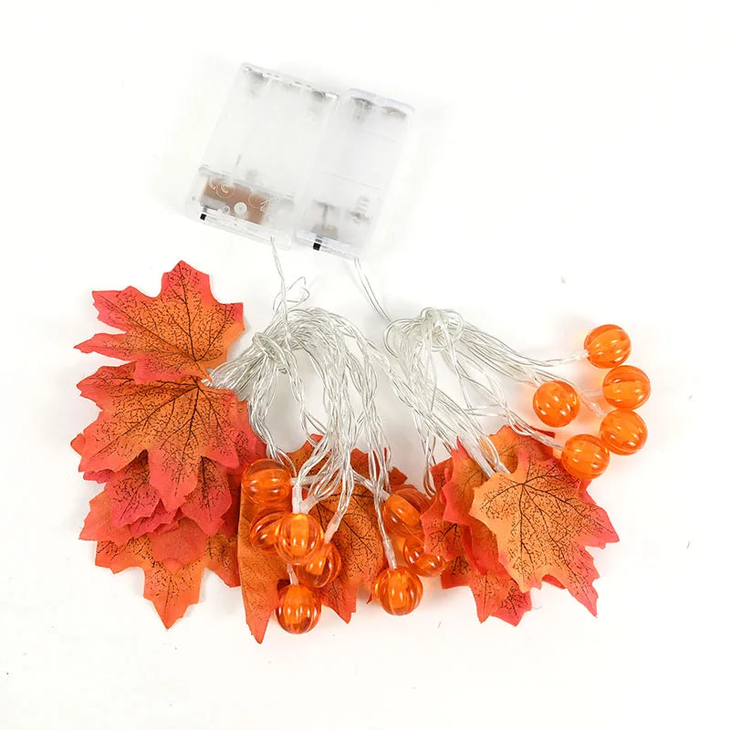 10/20 LED Pumpkin Maple Leaves Light String Fall Garland Battery Powered Indoor Outdoor Garden Halloween Thanksgiving Home Decor